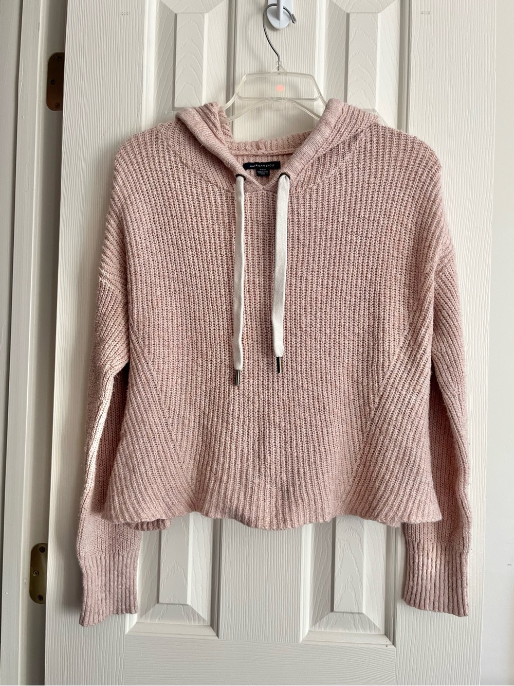 American Eagle Outfitters Soft Cream/Pink Knit Hoodie Sweater
